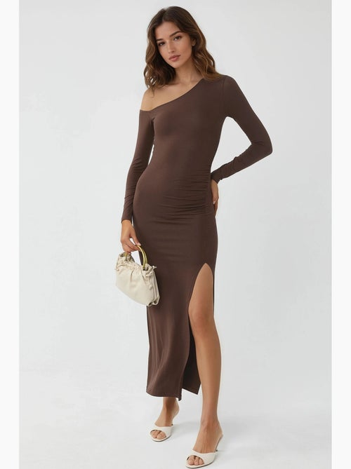 Vestido maxi com gola assimétrica e racha busem - Kiabi Vestido maxi com gola assimétrica e racha busem - Kiabi