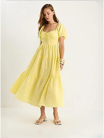 Vestido maxi com gola coração bordada lucci