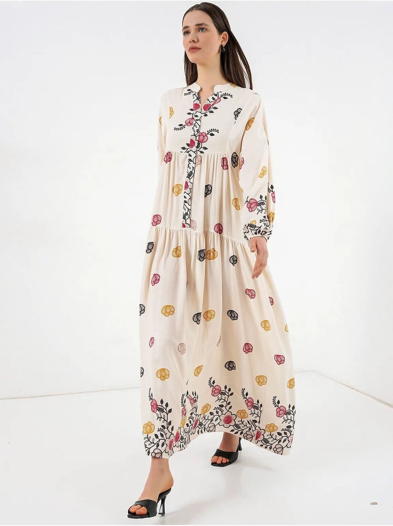 Vestido maxi com padrão e decote em v bdart Âmbar - Kiabi