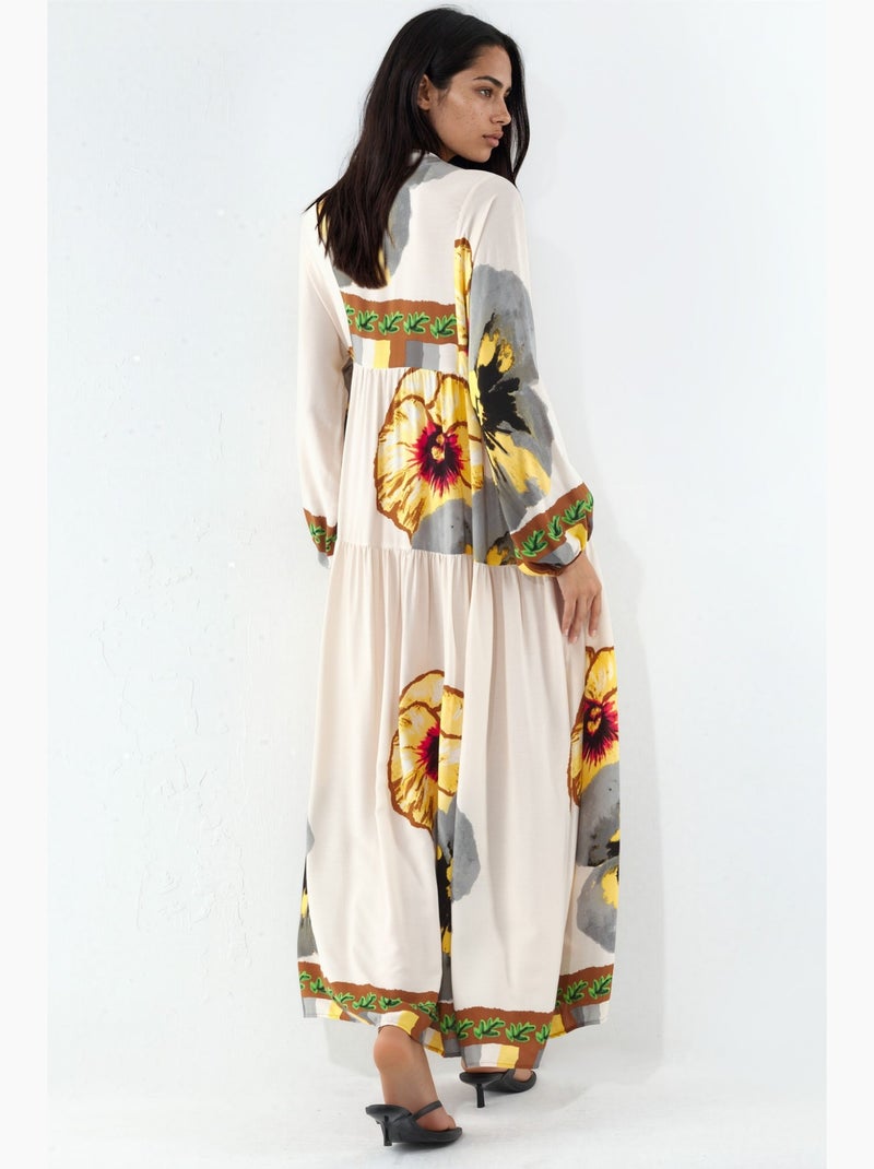 Vestido maxi com padrão e decote em v bdart Âmbar - Kiabi