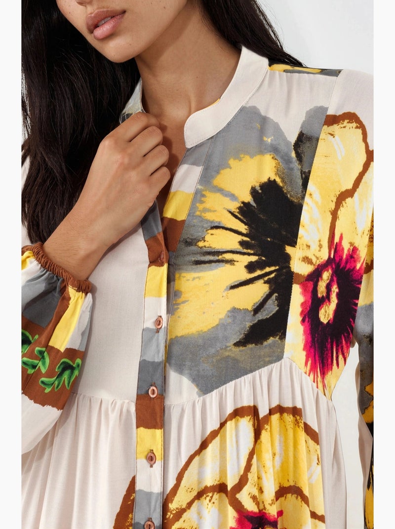 Vestido maxi com padrão e decote em v bdart Âmbar - Kiabi