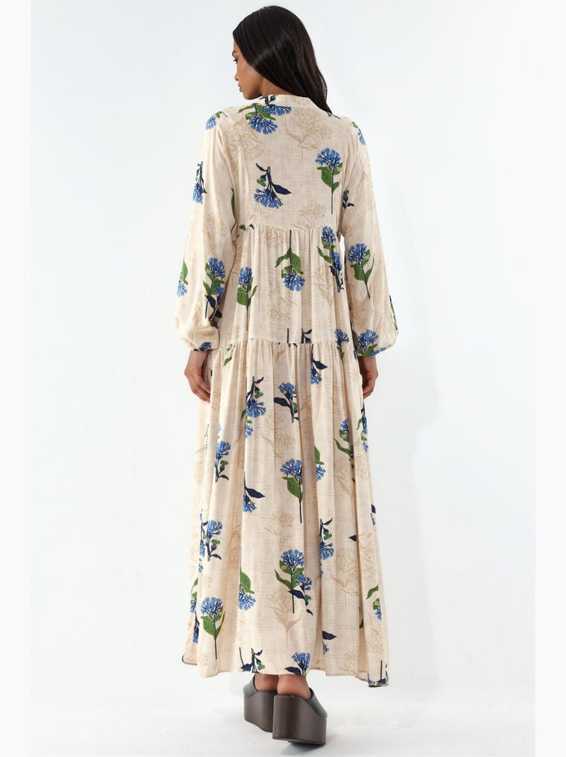Vestido maxi com padrão e decote em v bdart Azul-bege - Kiabi