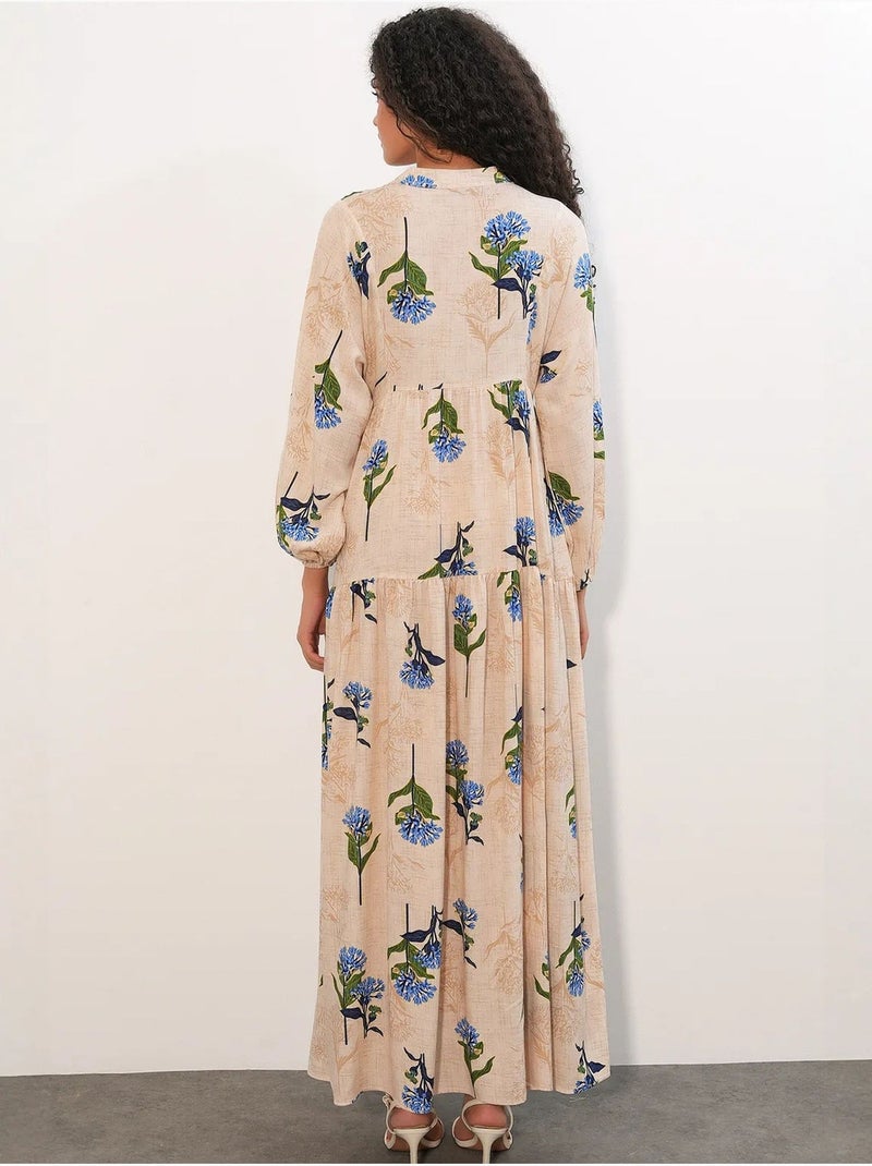 Vestido maxi com padrão e decote em v bdart Azul-bege - Kiabi