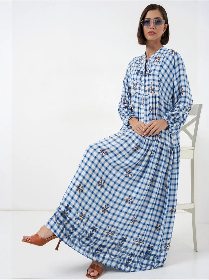 Vestido maxi com padrão e decote em v bdart Azul - Kiabi