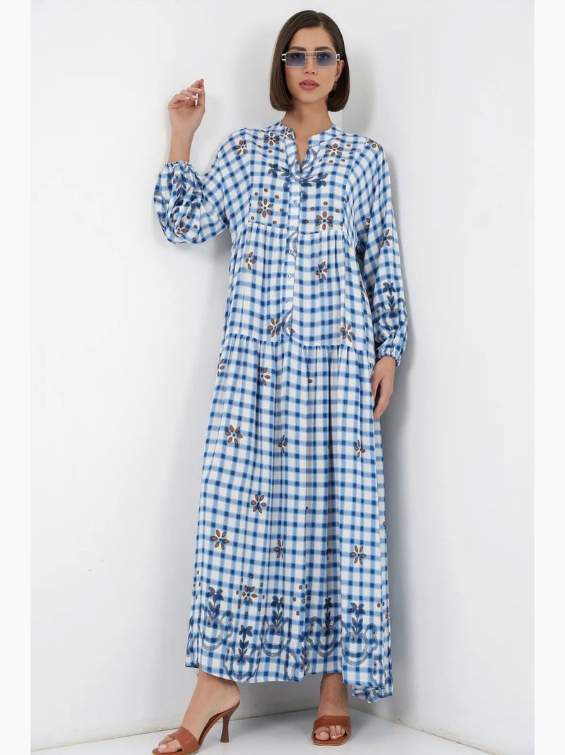 Vestido maxi com padrão e decote em v bdart Azul - Kiabi