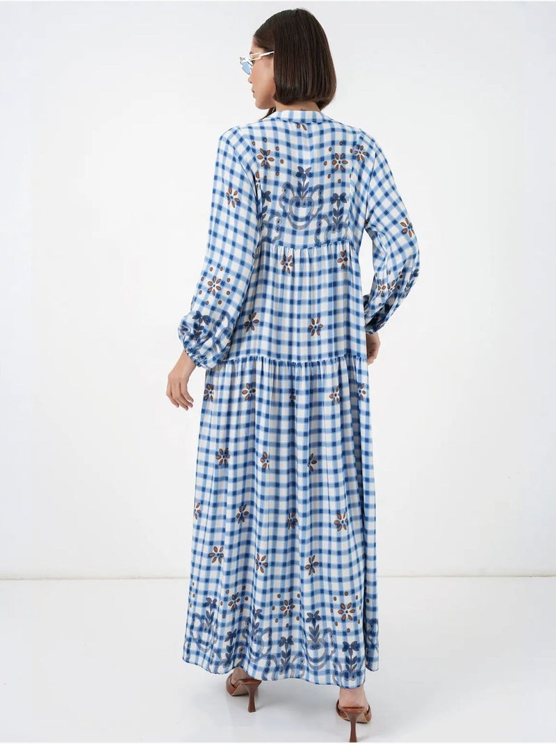 Vestido maxi com padrão e decote em v bdart Azul - Kiabi