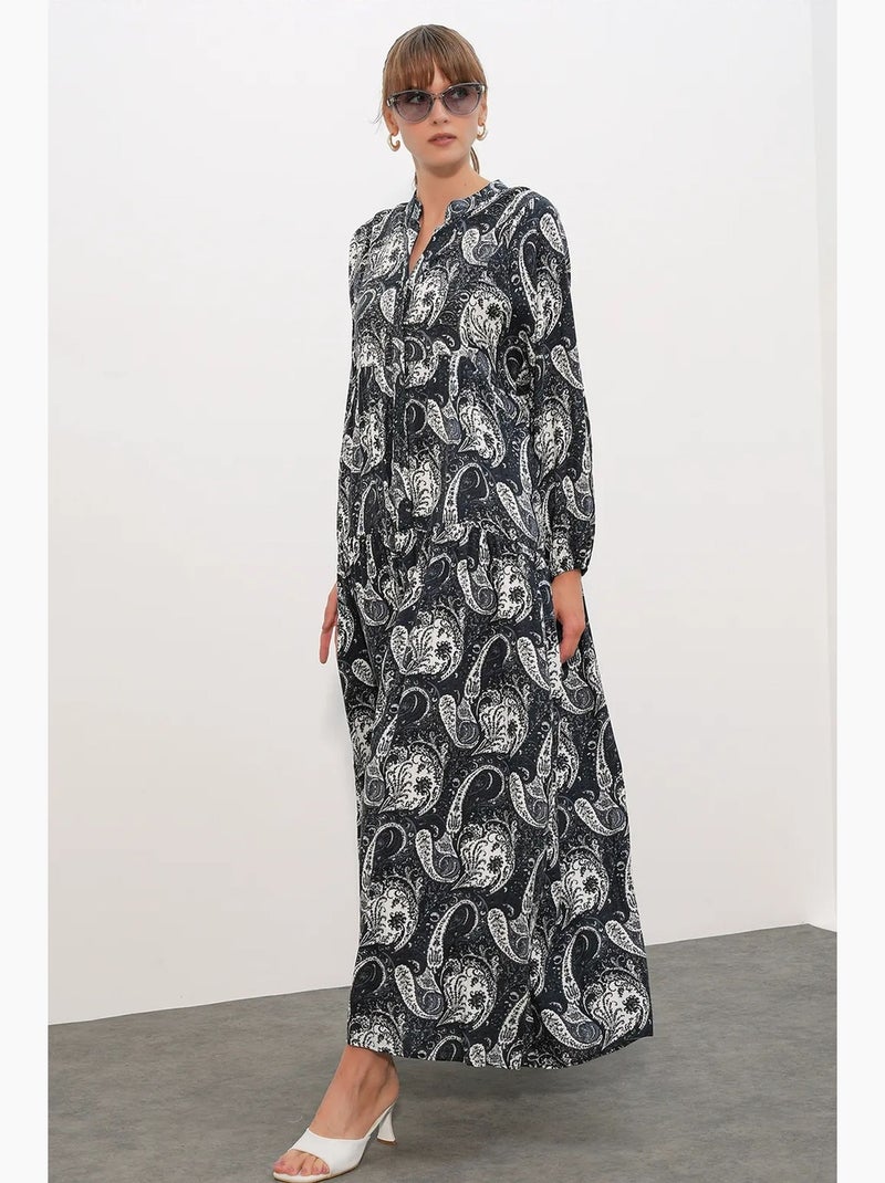 Vestido maxi com padrão e decote em v bdart Azul-marinho - Kiabi