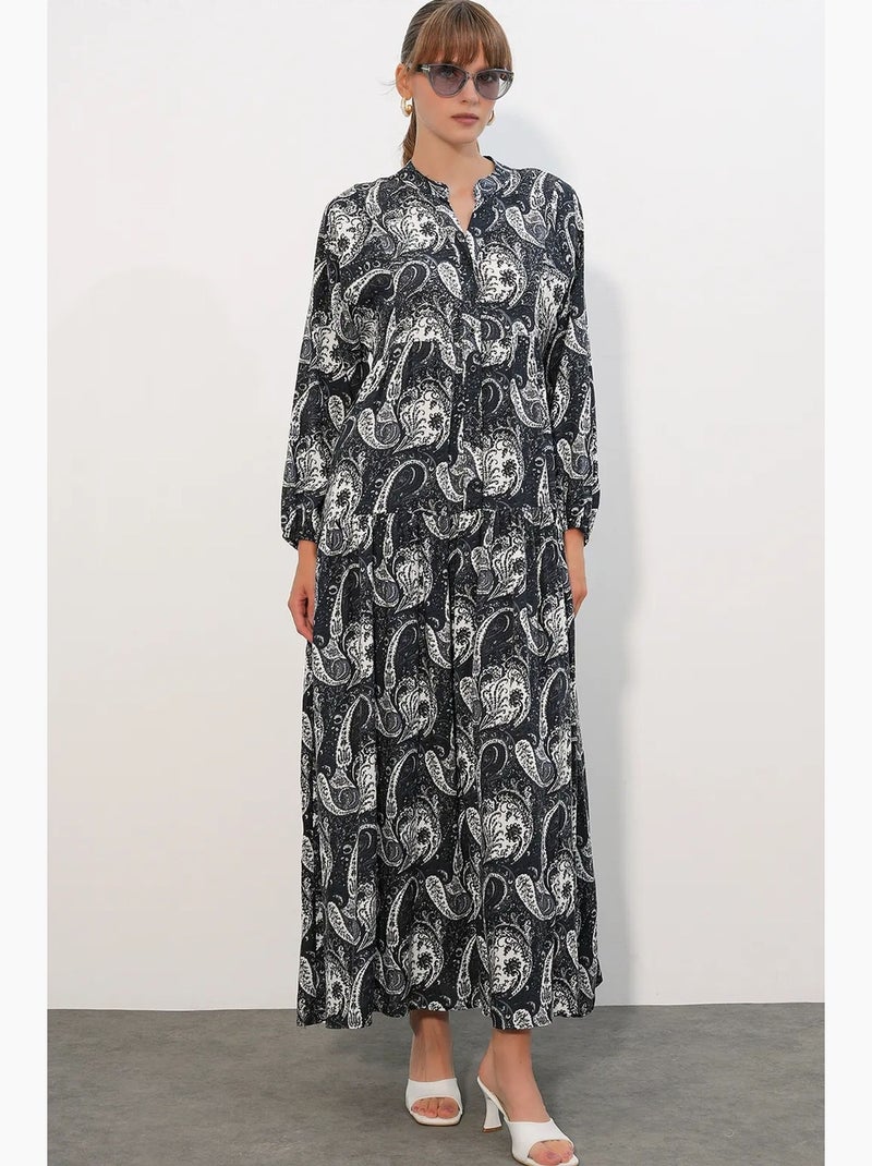 Vestido maxi com padrão e decote em v bdart Azul-marinho - Kiabi
