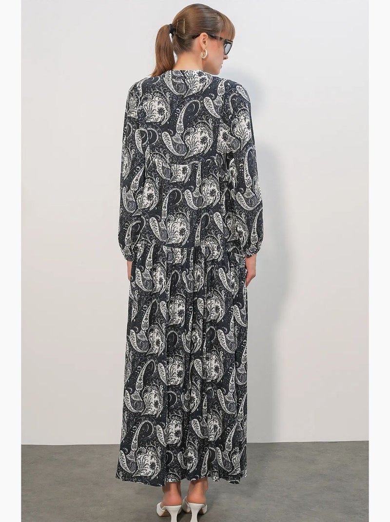Vestido maxi com padrão e decote em v bdart Azul-marinho - Kiabi