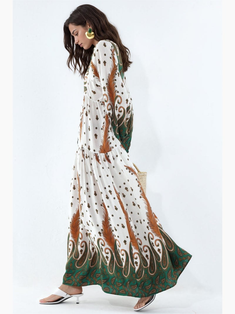 Vestido maxi com padrão e decote em v bdart Branco - Kiabi