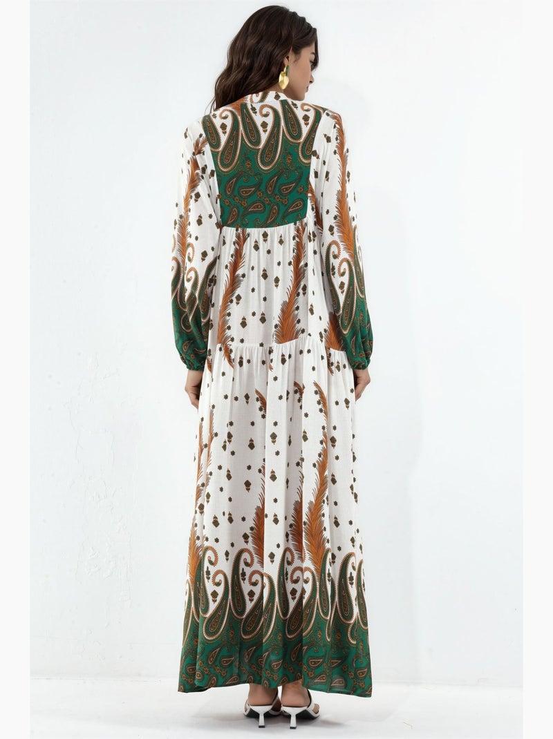 Vestido maxi com padrão e decote em v bdart Branco - Kiabi