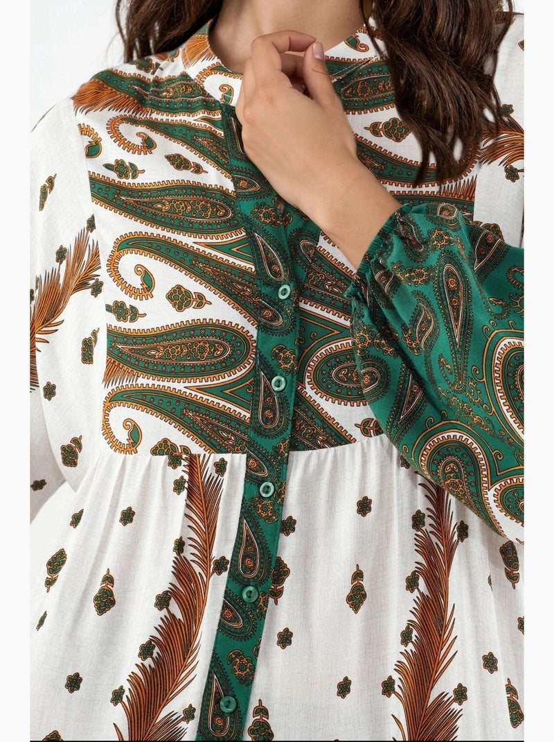 Vestido maxi com padrão e decote em v bdart Branco - Kiabi