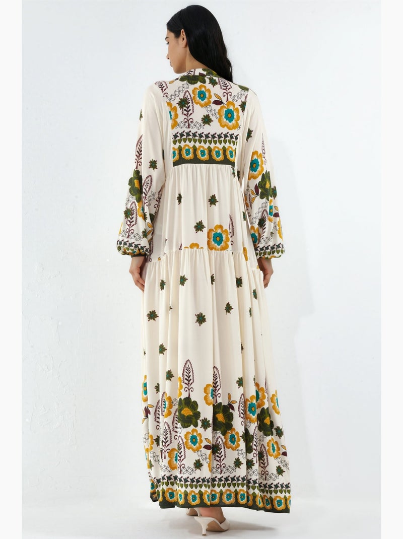 Vestido maxi com padrão e decote em v bdart Cáqui - Kiabi