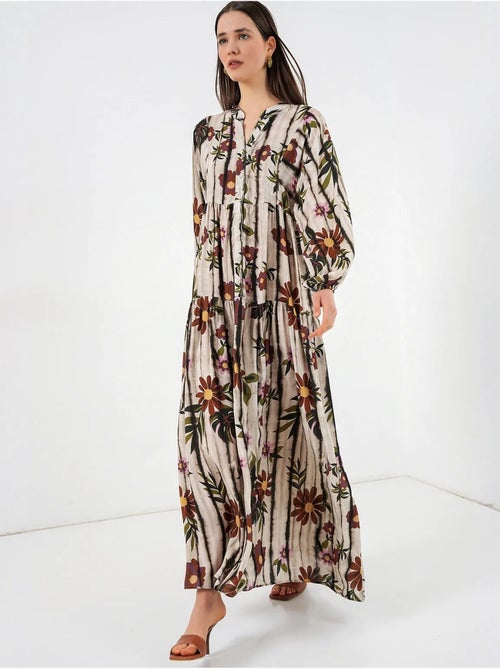 Vestido maxi com padrão e decote em v bdart - Kiabi