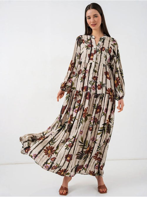 Vestido maxi com padrão e decote em v bdart - Kiabi
