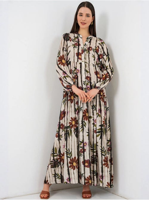 Vestido maxi com padrão e decote em v bdart - Kiabi