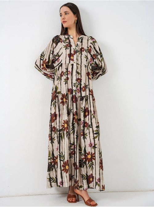 Vestido maxi com padrão e decote em v bdart - Kiabi