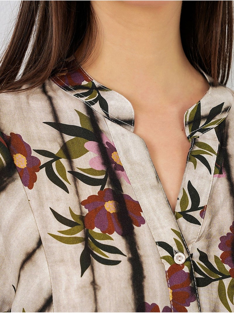 Vestido maxi com padrão e decote em v bdart Castanho-claro - Kiabi