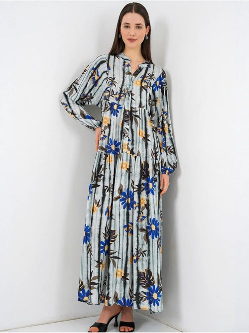 Vestido maxi com padrão e decote em v bdart - Kiabi
