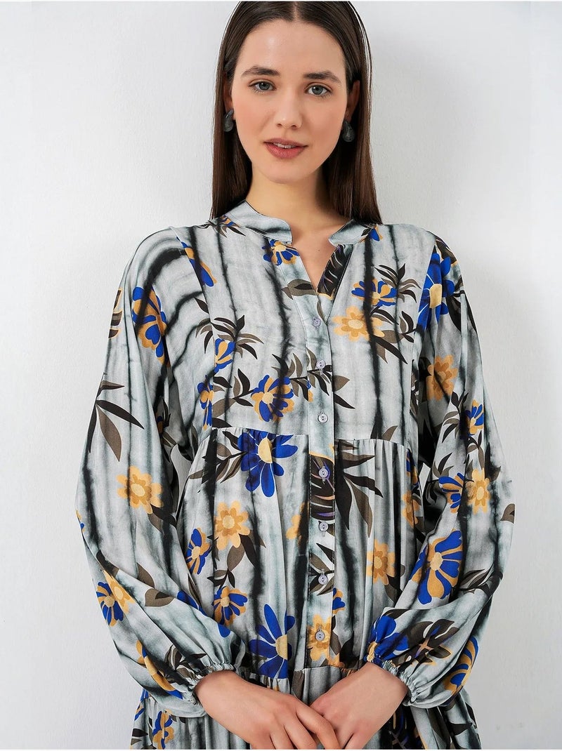 Vestido maxi com padrão e decote em v bdart Cinza claro - Kiabi