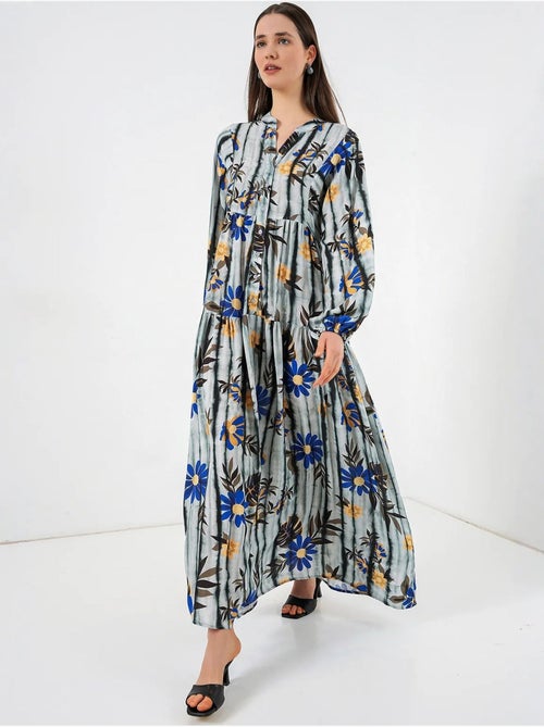 Vestido maxi com padrão e decote em v bdart - Kiabi