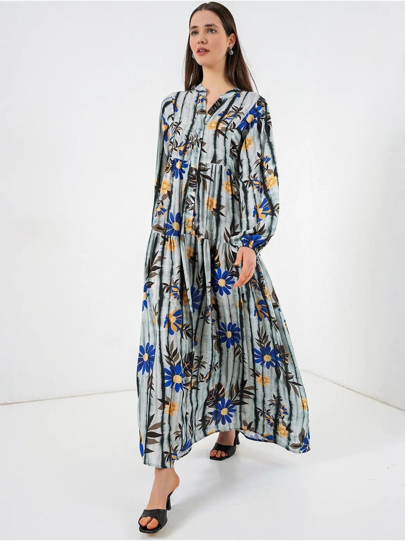 Vestido maxi com padrão e decote em v bdart Cinza claro - Kiabi