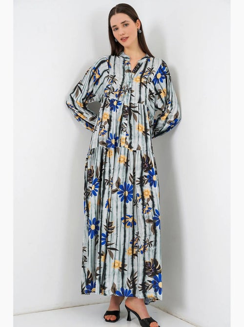 Vestido maxi com padrão e decote em v bdart - Kiabi