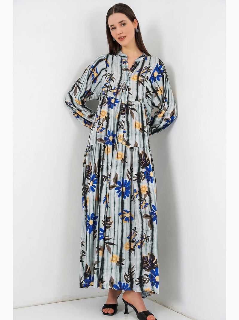 Vestido maxi com padrão e decote em v bdart Cinza claro - Kiabi