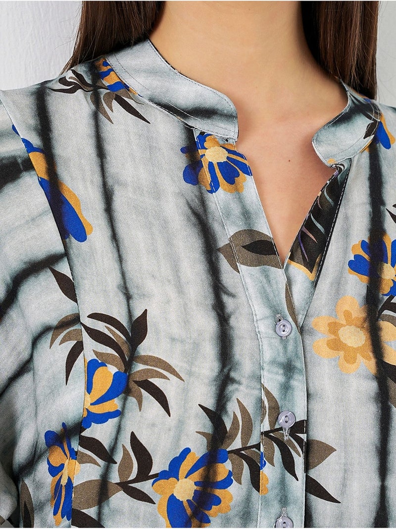 Vestido maxi com padrão e decote em v bdart Cinza claro - Kiabi