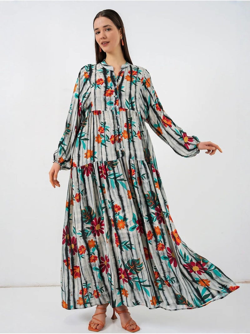 Vestido maxi com padrão e decote em v bdart Cinza-preto - Kiabi