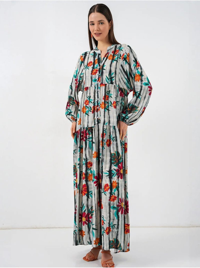 Vestido maxi com padrão e decote em v bdart Cinza-preto - Kiabi