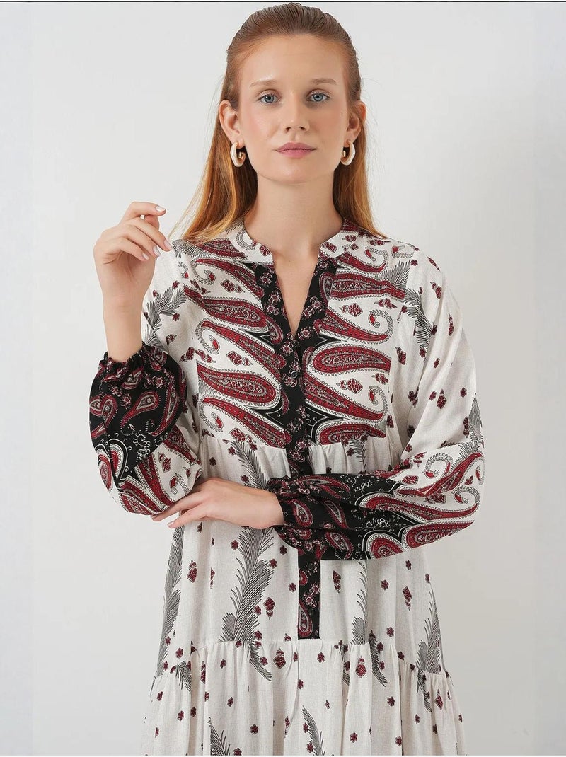 Vestido maxi com padrão e decote em v bdart Ecru - Kiabi