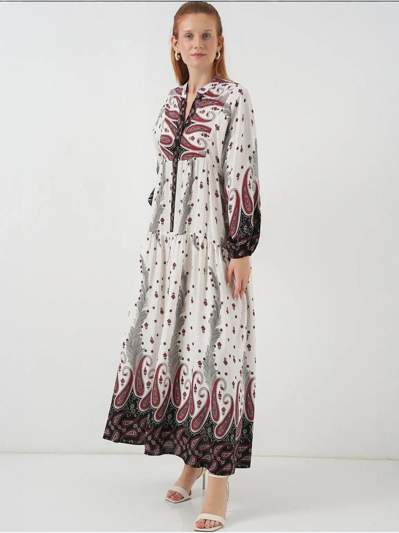 Vestido maxi com padrão e decote em v bdart Ecru - Kiabi
