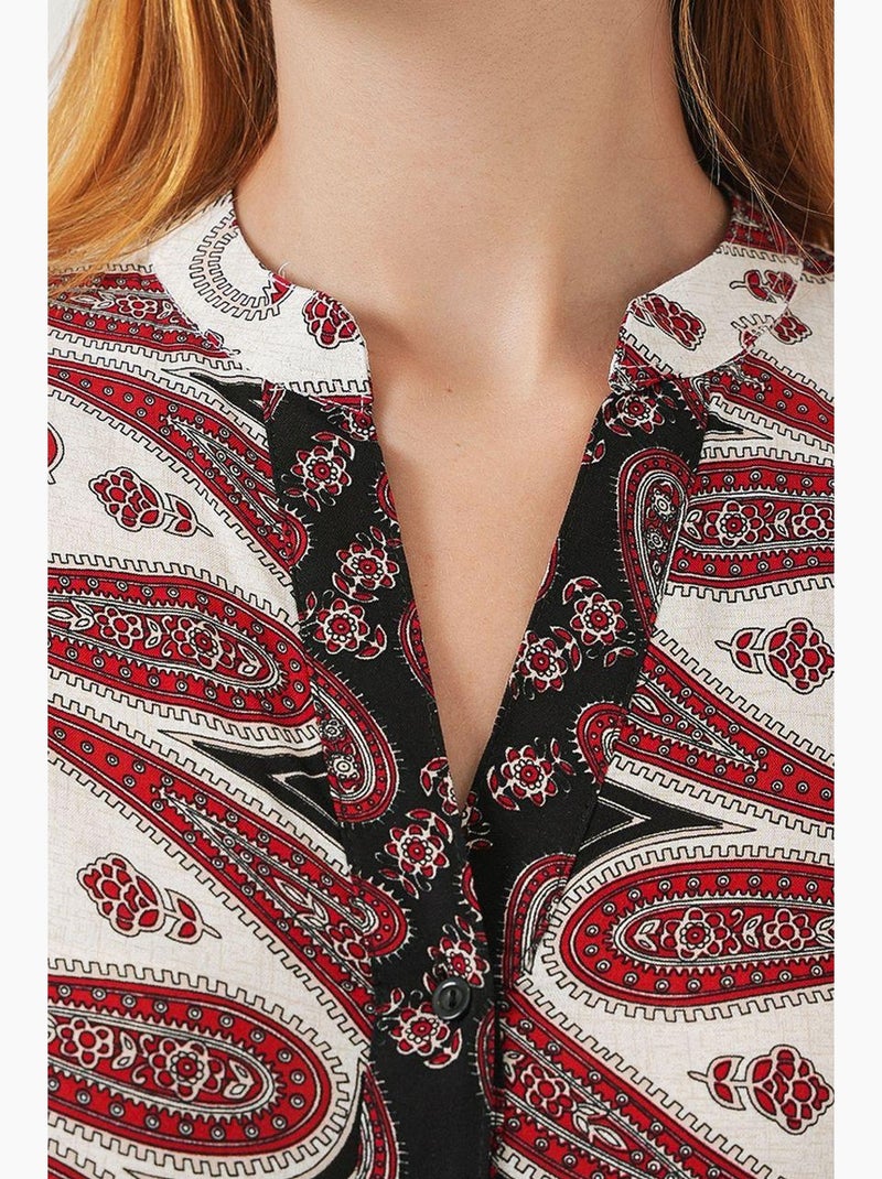 Vestido maxi com padrão e decote em v bdart Ecru - Kiabi
