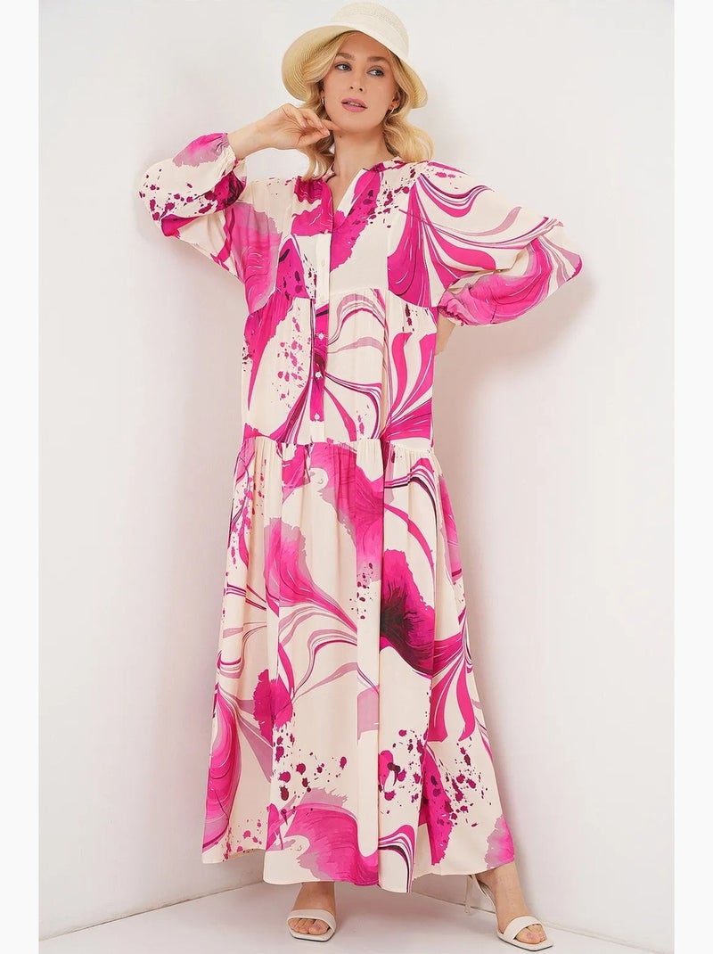 Vestido maxi com padrão e decote em v bdart Magenta - Kiabi
