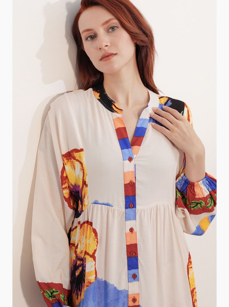 Vestido maxi com padrão e decote em v bdart Multicolorido - Kiabi