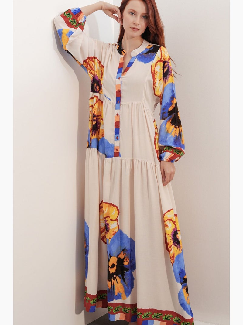 Vestido maxi com padrão e decote em v bdart Multicolorido - Kiabi