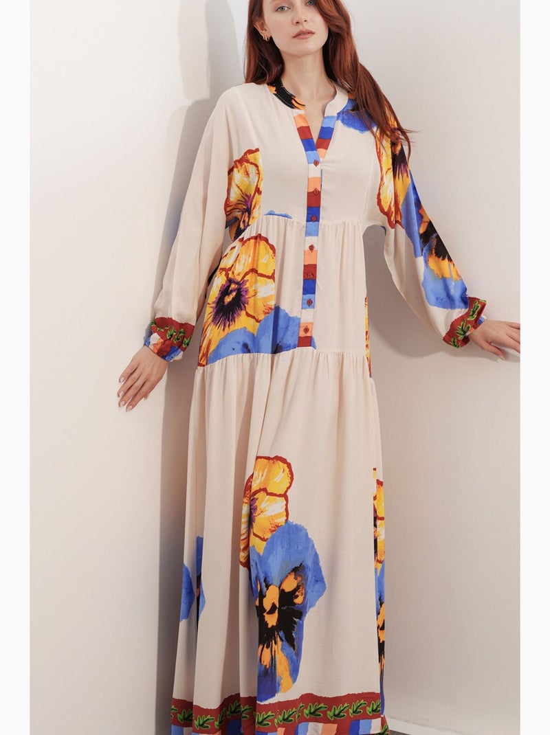 Vestido maxi com padrão e decote em v bdart Multicolorido - Kiabi