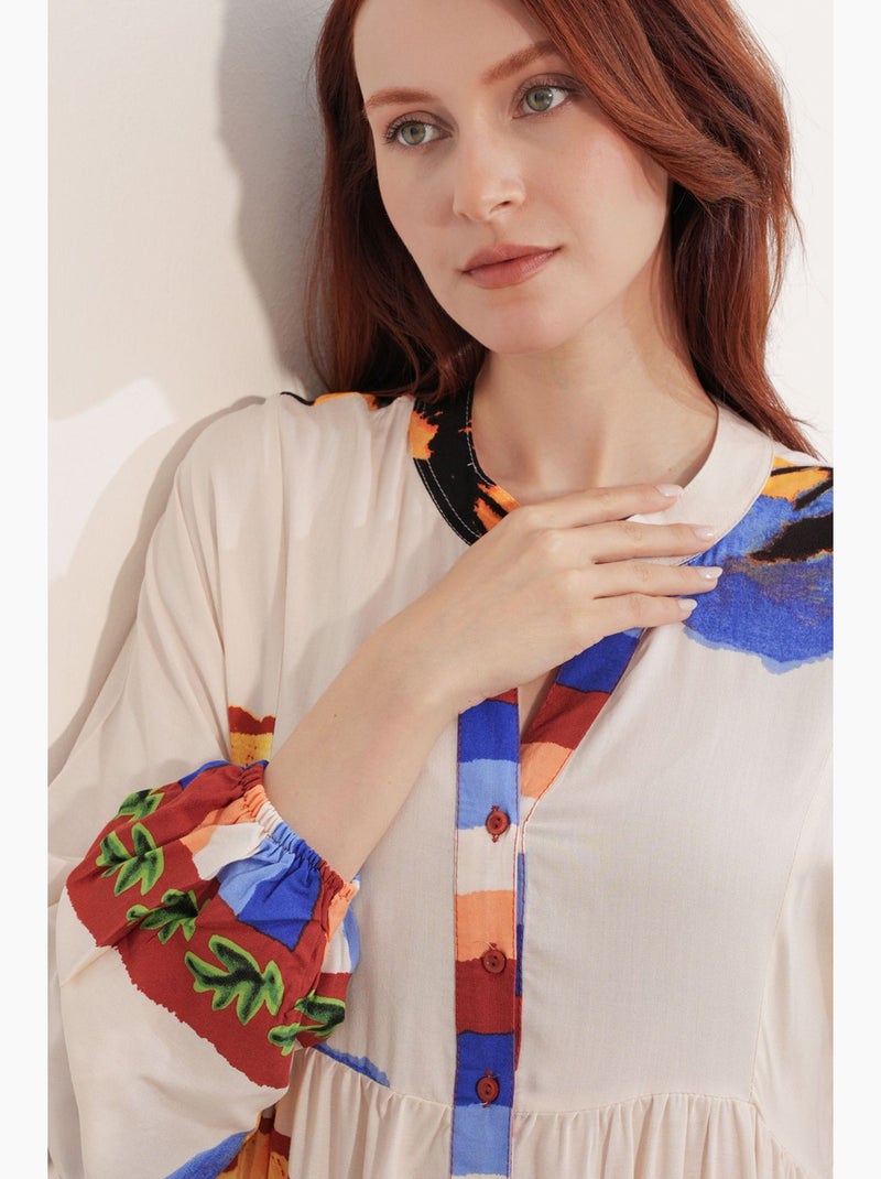 Vestido maxi com padrão e decote em v bdart Multicolorido - Kiabi