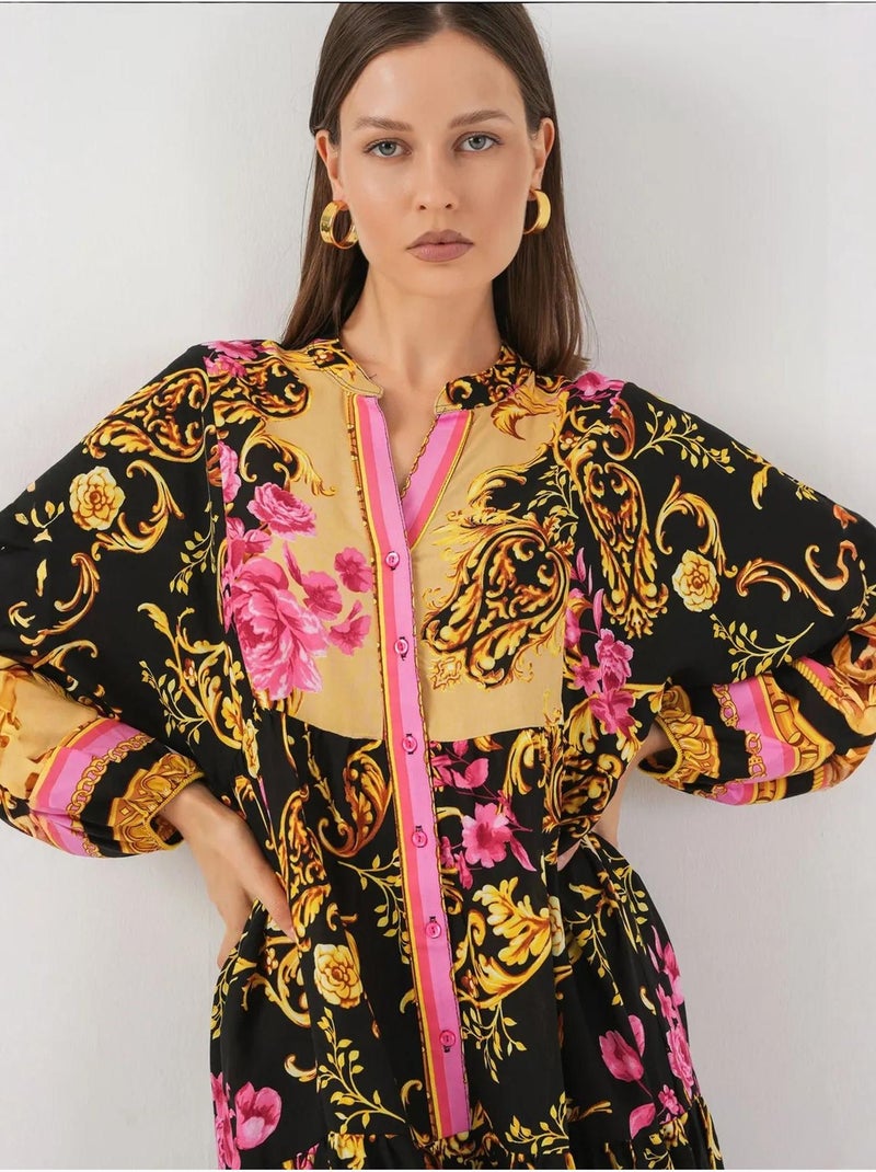 Vestido maxi com padrão e decote em v bdart Ouro - Kiabi