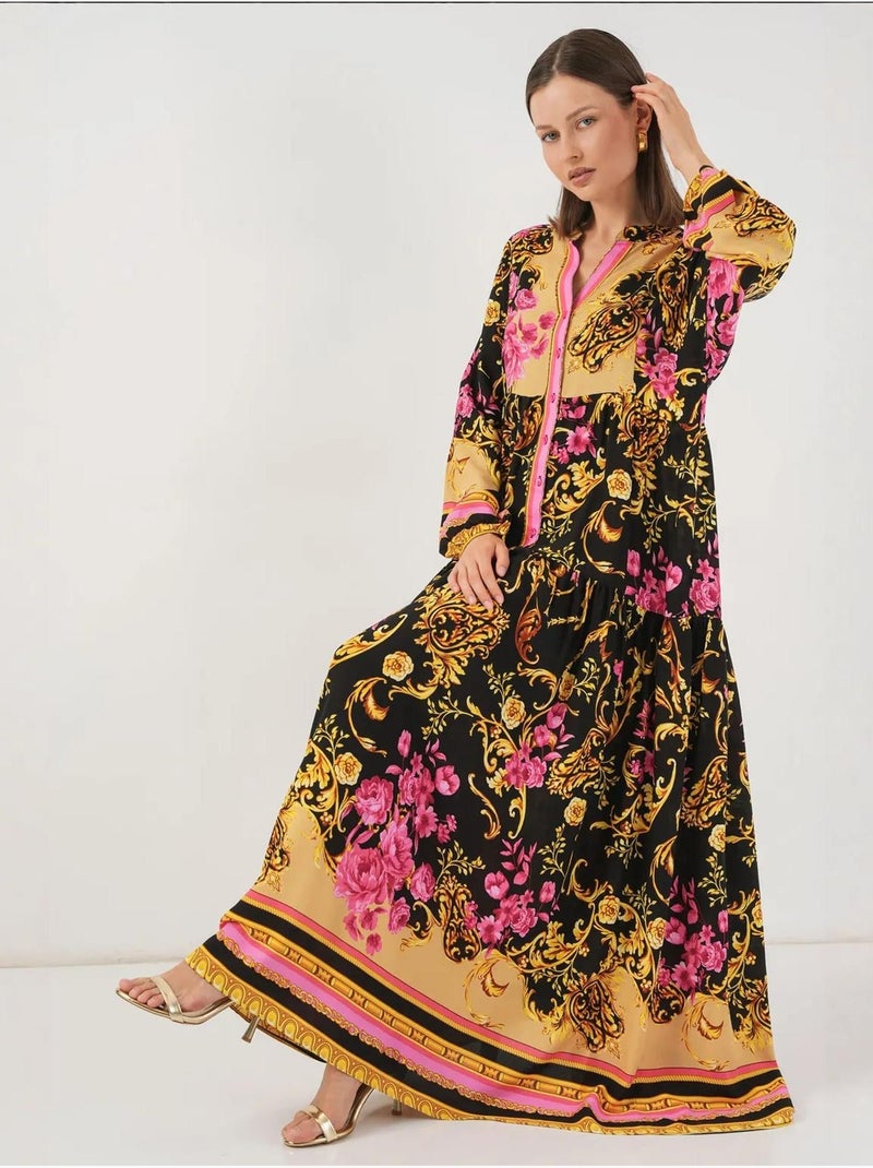 Vestido maxi com padrão e decote em v bdart Ouro - Kiabi