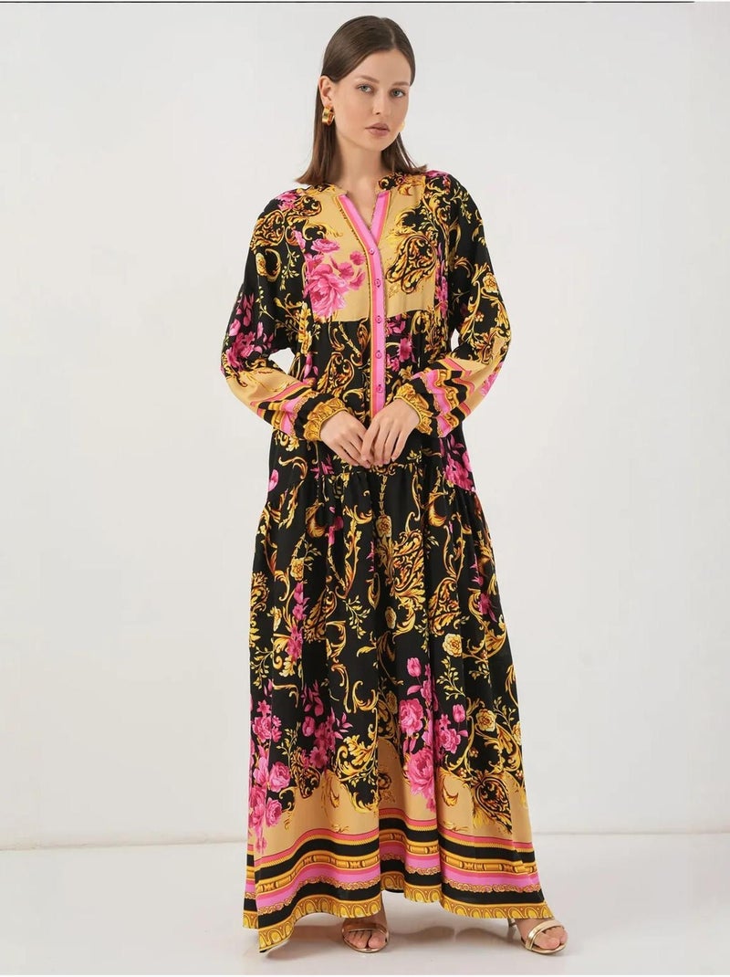 Vestido maxi com padrão e decote em v bdart Ouro - Kiabi
