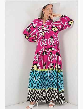 Vestido maxi com padrão e decote em v bdart