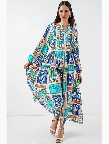 Vestido maxi com padrão e decote em v bdart