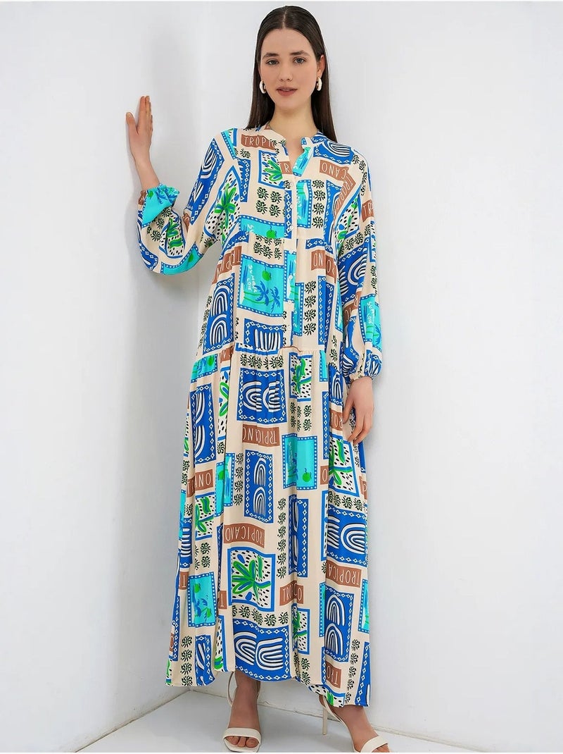 Vestido maxi com padrão e decote em v bdart Verde cáqui claro - Kiabi