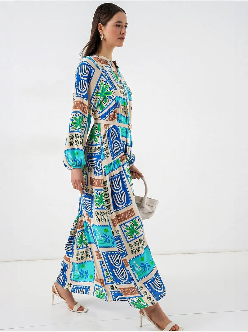 Vestido maxi com padrão e decote em v bdart Verde cáqui claro - Kiabi