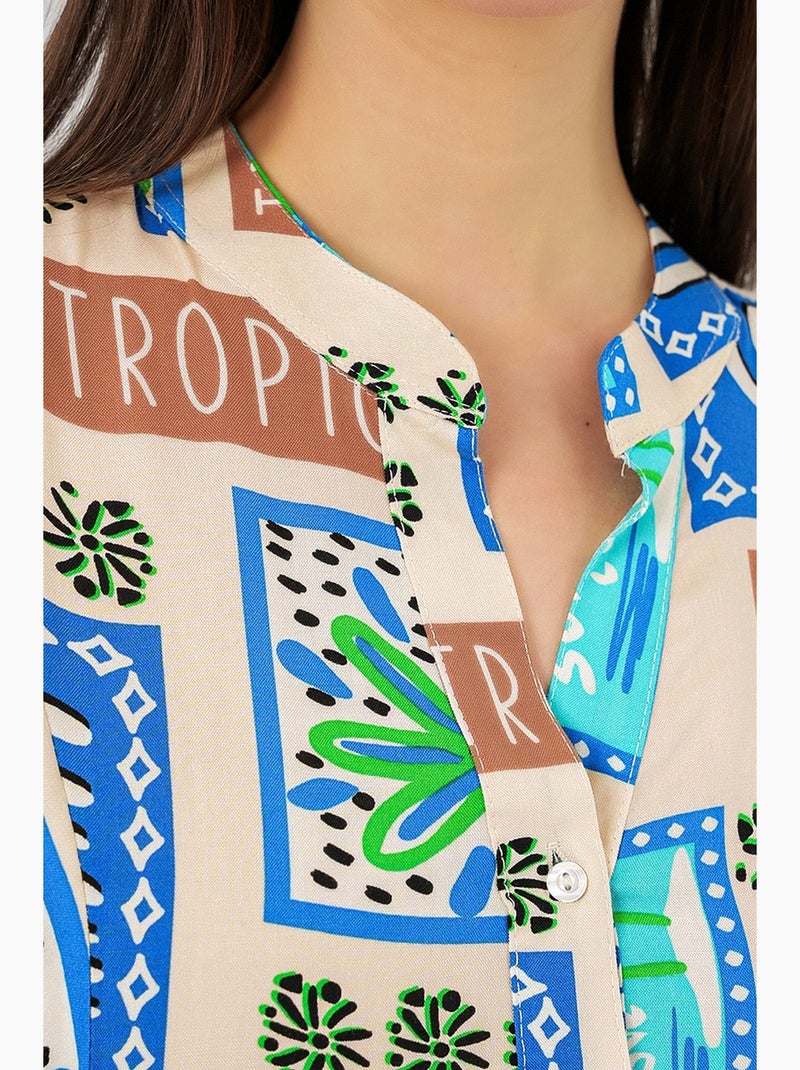 Vestido maxi com padrão e decote em v bdart Verde cáqui claro - Kiabi