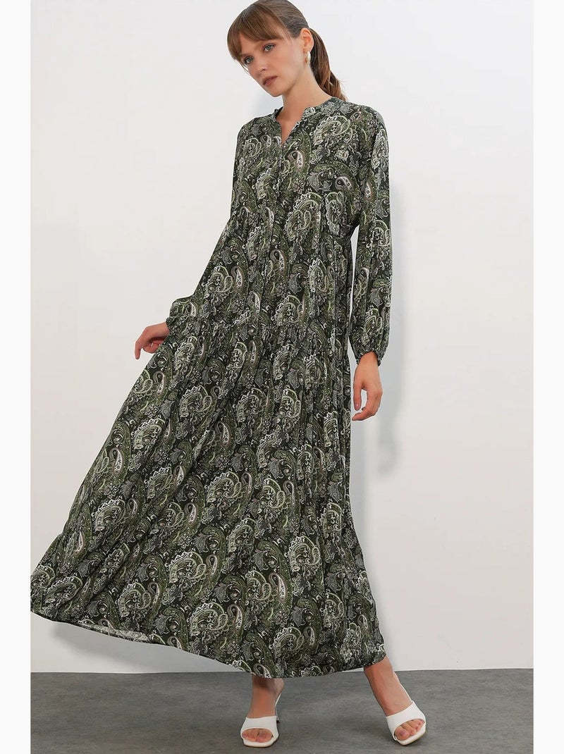 Vestido maxi com padrão e decote em v bdart Verde oliva - Kiabi