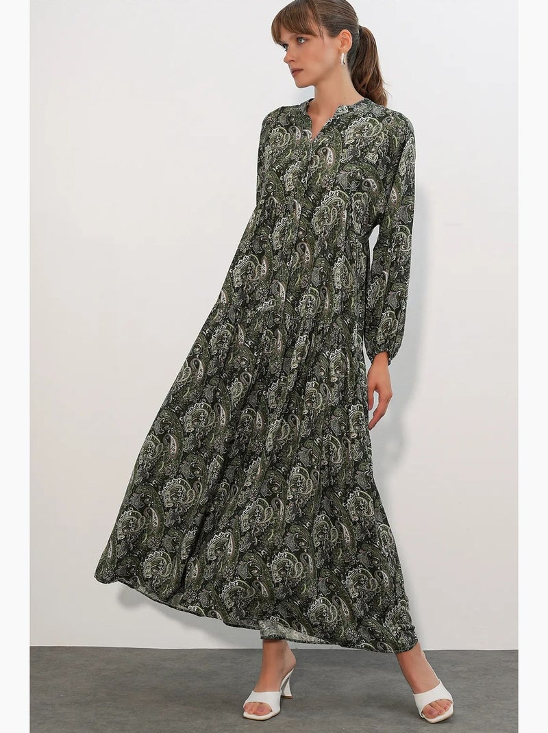 Vestido maxi com padrão e decote em v bdart Verde oliva - Kiabi