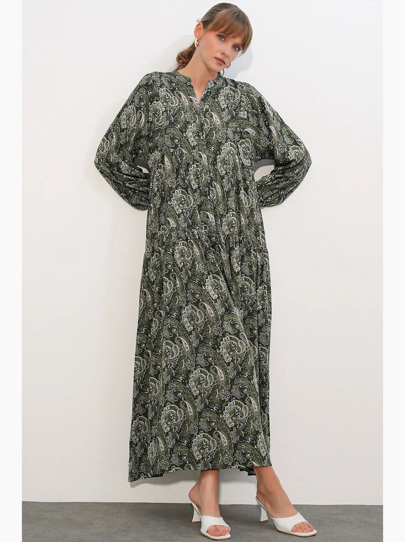 Vestido maxi com padrão e decote em v bdart Verde oliva - Kiabi
